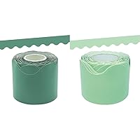 Teacher Created Resources Eucalyptus Green Scalloped Rolled Border Trim, 50 Feet and Mint Green Scalloped Rolled Border Trim - 50ft