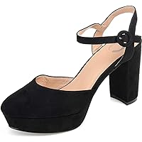 Journee Collection Womens Medium and Wide Width Roslynn Pump with Vegan Suede Uppers and Buckle Closure