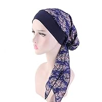 Women Hijab Hair Styling Cap Chemo Flower Print Hat Turban Cover Head Scarf Wrap Headwear Hair Styling Accessories (Size : Black)