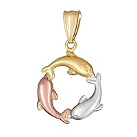 KALO79 14K Tri Color 3 Dancing Dolphins Gold Pendant (1.0 Grams)
