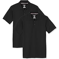 French Toast Boys' Short Sleeve Moisture Wicking Stretch Sport Polo Shirt, 2-Pack Black, L (10/12)