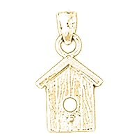 18K Yellow Gold Bird House Pendant, Made in USA
