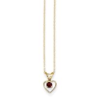 JewelryWeb 14k Yellow Gold Polished Spring Ring 3mm Garnet Love Heart Pendant Necklace for boys or girls chain 15 Inch Measures 10x6mm