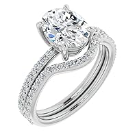 10K Solid White Gold Handmade Engagement Rings 1.5 CT Oval Cut Moissanite Diamond Solitaire Wedding/Bridal Ring Set for Women/Her Propose Ring