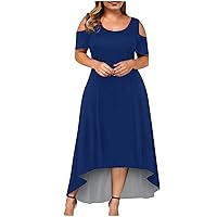 Women's Plus Size Cold Shoulder Floral Dresses V Neck Wrap Maxi Dress High Waist Ruffle Summer Casual Dress