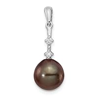 14k White Gold 8 9mm Teardrop Saltwater Cultured Tahitian Pearl .04ct Diamond Pendant Necklace Jewelry for Women