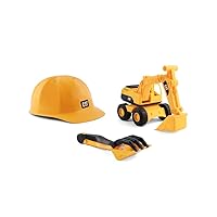 CAT Construction Toys Construction Excavator Sand Set Outdoor Toys - 10” Cat Toy Dumps Truck & Loader, Hard Hat, Shovel, Rake - Pretend Play, Ages 2+