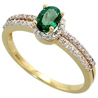 14k Gold Ring, w/ 0.67 Total Carat Brilliant Cut Diamonds & Oval Cut 6x4mm Emerald Stone, 1/4 in. (6mm) wide