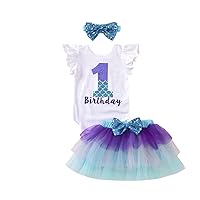 Baby Girls 1st First Birthday Outfits Cotton Romper TuTu Skirt Set with Sequins Bowknot Headband 3Pcs