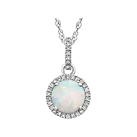 14k White Gold Simulated Opal and 0.1 Dwt Diamond Necklace Jewelry for Women