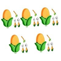 ERINGOGO 5 Sets Corn Plate Set Childrens Cutlery Kids Trays for Eating Baby Silicone Plates Kid Plates Baby Weaning Spoon Infant Complementary Food Children's Plate