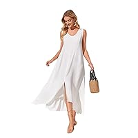 Sundresses for Women Solid Slit Hem Tunic Dress Sundresses for Women (Color : White, Size : X-Large)