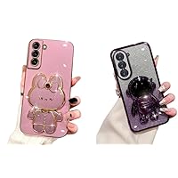 for Samsung Galaxy A25 Case for Women Girls,Cute Hidden Astronaut Spaceman Design+Rabbit Bunny Mirror Kickstand Design