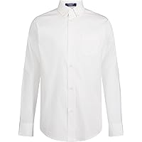 Boys' Long Sleeve Solid Button-Down Collared Oxford Shirt with Chest Pocket
