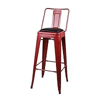 GIA 30-Inch Bar Height Middle Back Metal Stool Chair with Wood Seat, Salmon Red