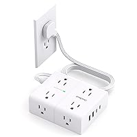 Surge Protector Power Strip, 5Ft Flat Extension Cord Flat Plug with 4 USB Charging Ports (2 USB C) 8 Widely Outlets, 1080J Wall Mount Outlet Extender, Office Supplies, Dorm Room Essentials