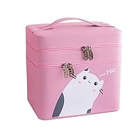 Double-Layer Large-Capacity Cosmetic Bag Portable Portable Cosmetic Storage Box Cute Large Multi-Function Storage Box Jewelry Box for Women (Color : Pink)