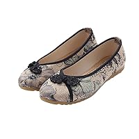 Chinese Knot Women Floral Printed Canvas Ballet Flats Retro Slip-On Ballerinas Comfort Old Beijing Shoes