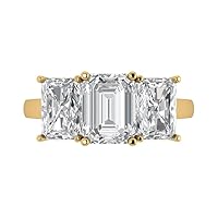 Clara Pucci 4.0 ct Emerald Cut 3 Stone Solitaire Moissanite Engagement Promise Anniversary Bridal Ring 14k yellow Gold