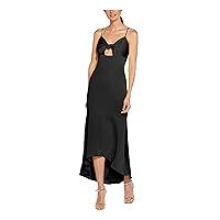 Womens Black Cut Out Tie V-Back Zippered Sleeveless Sweetheart Neckline Midi Evening Hi-Lo Dress 16