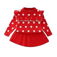 Toddler Baby Girl Fall Winter Outfit Long Sleeve Knit Sweater Top + Pleated Skirt 2PCS Cute Sweater Dress Set