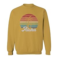 VICES AND VIRTUES Vintage Retro Sunset Aloha Beach Hawaii Hawaiian Palm surf Tree Vacation men's Crewneck Sweatshirt