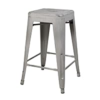 GIA 24-Inch Backless Stool with Metal Seat, Antique White, 1-Pack