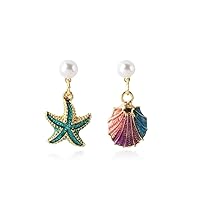 Asymmetrical Earrings Dangle Drop Ocean Starfish Sea Shell Nautical Beach Mermaid Jewelry