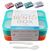 kinsho Bento Box for Kids, Lunch Boxes Snack Containers with 6 Compartments for School, Boy Girl Adults Leakproof BPA Free Teal + Orange 2 pack set