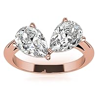 10K Solid Rose Gold Handmade Engagement Rings 2.0 CT Pear & Pear Manual Cut Premium Simulated Diamond Solitaire Wedding/Bridal Ring Set for Women/Her Propose Rings