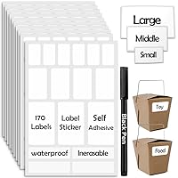 170Pcs White Removable Inerasable Labels for Jars,Labels for Storage Bins,Small Labels for Food Containers with 1 Liquid Chalk Marker for Jars- Self-Adhesive Stickers (White)