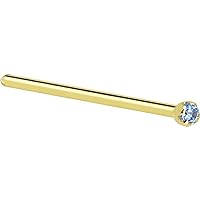 Body Candy Solid 14k Yellow Gold 1.5mm Genuine Topaz Straight Fishtail Nose Stud Ring 18 Gauge 17mm