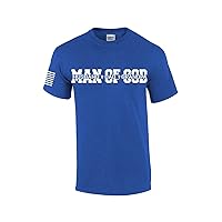 Man of God Dad Father Grandpa Mens Christian American Flag Sleeve T-Shirt Graphic Tee