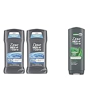 DOVE MEN + CARE Antiperspirant Deodorant Stick Clean Comfort Twin Pack 72-Hour & Elements Body Wash Mineral+Sage 18 oz Effectively Washes Away Bacteria