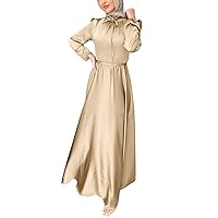 White Maxi Dress with Sleeves,Women's Casual Dress Solid Muslim Dresses Sleeve Abaya Elegant Dress Arab Kaftan