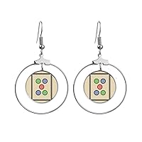 Mahjong Circle Dots 5 Tile Pattern Earrings Dangle Hoop Jewelry Drop Circle
