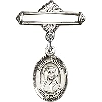 Baby Badge with St. Louise de Marillac Charm and Polished Badge Pin | Sterling Silver Baby Badge with St. Louise de Marillac Charm and Polished Badge Pin - Made In USA