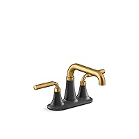 Kohler 27414-4-BMB Tone Bathroom Sink Faucet, Centerset Bathroom Faucet with Clicker Drain, 1.2 GPM, Matte Black with Moderne Brass