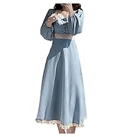Fall Wrap Square Neck Wedding Guest Dress Puff Sleeve A-Line Pleated Casual Cocktail Dress