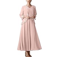 2 Piece Mother of The Bride Dresses with Jacket Ankle Length Chiffon Wedding Guest Dress