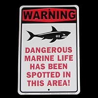 TG,LLC Treasure Gurus Shark Warning Tin Sign Dangerous Marine Life Beach Wall Plaque