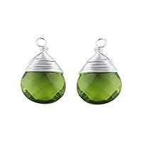 Peridot Heart Shape Briolette Drilled Charms Wire Wrapped Gemstone Connector 10mm Teardrop Charm Gemstone Charms for Bracelet & Necklace