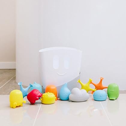 Ubbi Baby Bath Time Essential Gift Set, Includes Drying Bin and 11 Bath Toys, Dishwasher Safe, White