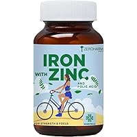 ZANTO Iron with Zinc & Folic Acid Tablets | Plant Based Iron Folic Zinc | Iron Supplements for Anemia | Boosts Energy and Strength| Enhances Brain Function | Boosts Athletic Performance