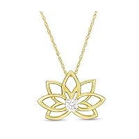 1/6 CTW Cubic Zirconia Solitaire Lotus Flower Pendant Necklace in 925 Sterling Silver 10K Yellow Gold Finish