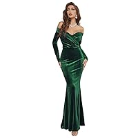 Wedding Guest Dresses for Women Off Shoulder Velvet Formal Dress (Color : Dark Green, Size : Small)