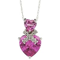 Silver City Jewelry 10k White Gold Diamond Natural Pink Topaz Double Heart Necklace, 18 inch long