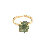 Guntaas Gems Raw Green Strawberry Quartz Ring Healing Crystal Rough Stone Prong Setting Brass Gold Plated Adjustable Ring