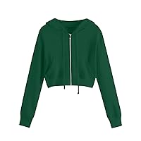 ZunFeo Zip Up Hoodie for Women Drawstring Sweatshirts Cropped Long Sleeve Cute Teen Girls Hooded Jacket Y2k Clothes