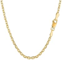 14k SOLID Yellow or White Or Rose Gold 2.5mm Shiny Diamond Cut Textured Cable Link Chain Necklace for Pendants and Charms with Lobster-Claw Clasp (16